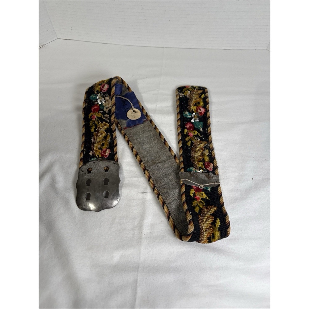 Antique Hand Embroidered/Beaded Belt Wide 34 Silver Tone Adj. Metal Hardware